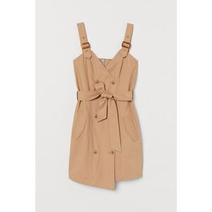 NWT H&M cotton tan khaki trench wrap tie dungaree dress size US 6